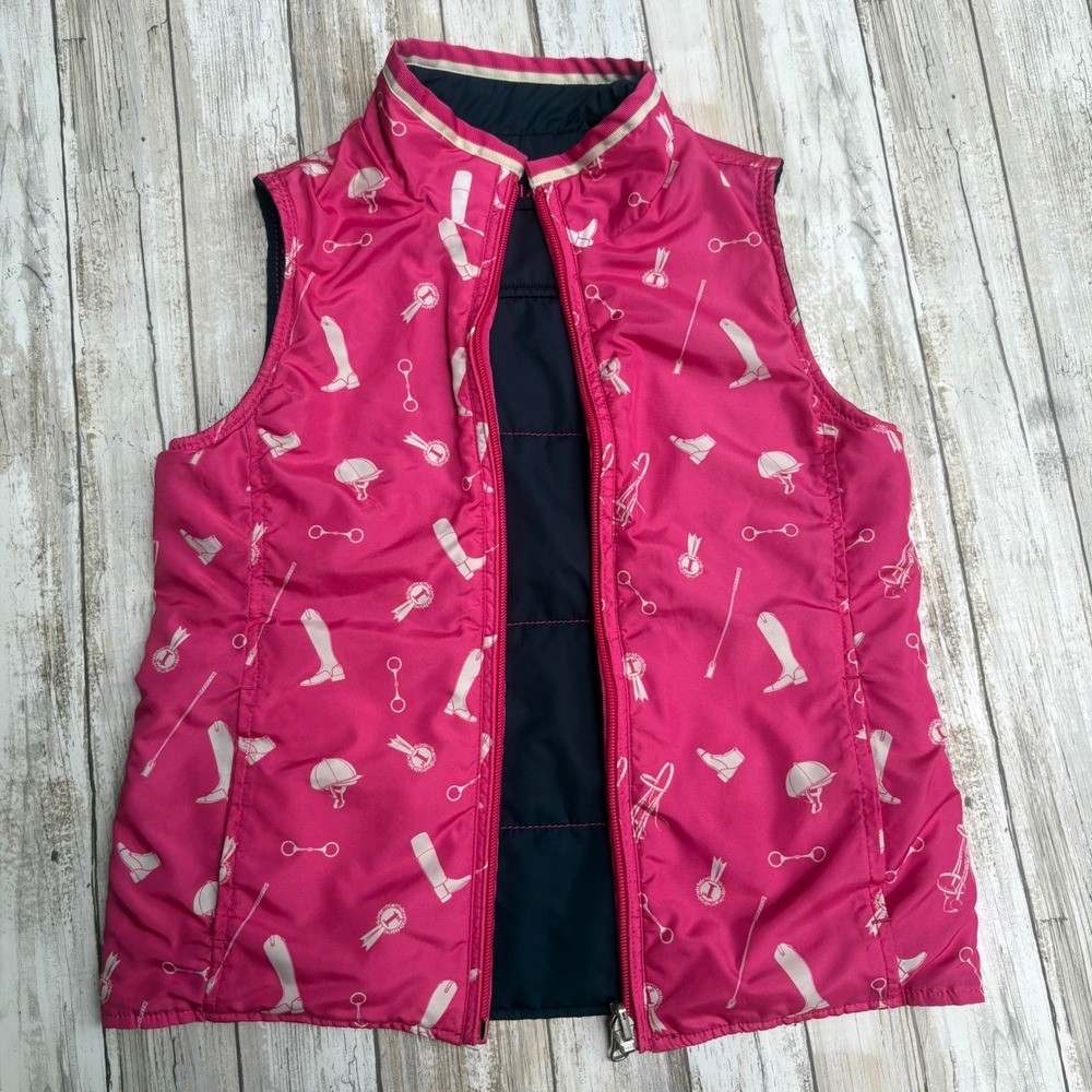 Ariat Puffer Vest Size 8 Pink Gently Used Equestrian Print Quilted Zip Up - Picture 3 of 7